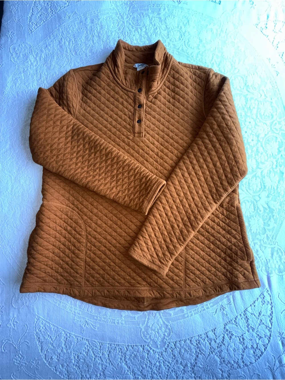 Duluth Trading Co Quilted Snap Pullover Sweatshirt Size XL Cognac Brown